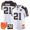 Browns #32 Jim Brown Memorial & Home Patch Vapor Limited Jersey – All Stitched – Inverted – Denzel Ward Jersey