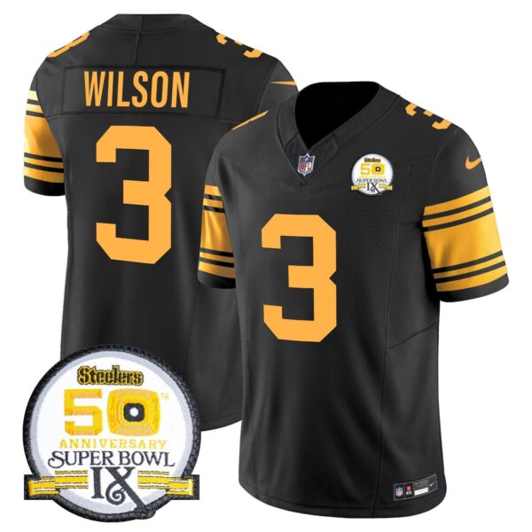 Steelers 50th Anniversary Of Super Bowl IX Patch Vapor Limited Jersey – All Stitched – Color Rush – Russell Wilson Jersey