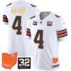 Browns #32 Jim Brown Memorial & Home Patch Gold Trim Jersey – All Stitched – White – Deshaun Watson Jersey