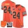 Browns #32 Jim Brown Memorial & Home Patch Gold Trim Jersey – All Stitched – Orange – Nick Chubb Jersey