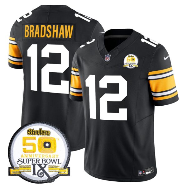 Steelers 50th Anniversary Of Super Bowl IX Patch Vapor Limited Jersey – All Stitched – 1975 Throwback – Terry Bradshaw Jersey