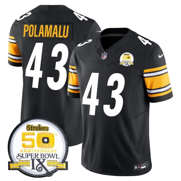 Steelers 50th Anniversary Of Super Bowl IX Patch Vapor Limited Jersey – All Stitched – Black – Troy Polamalu Jersey