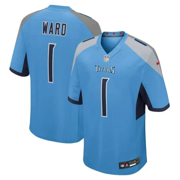 Cameron Ward #1 Tennessee Titans Jersey – All Stitched – Light Blue Jersey