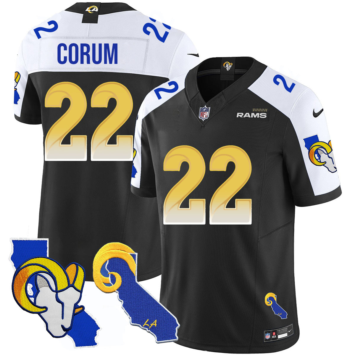 Los Angeles Rams 2025 Vapor Limited Jersey – All Stitched – Black Alternate – Blake Corum Jersey
