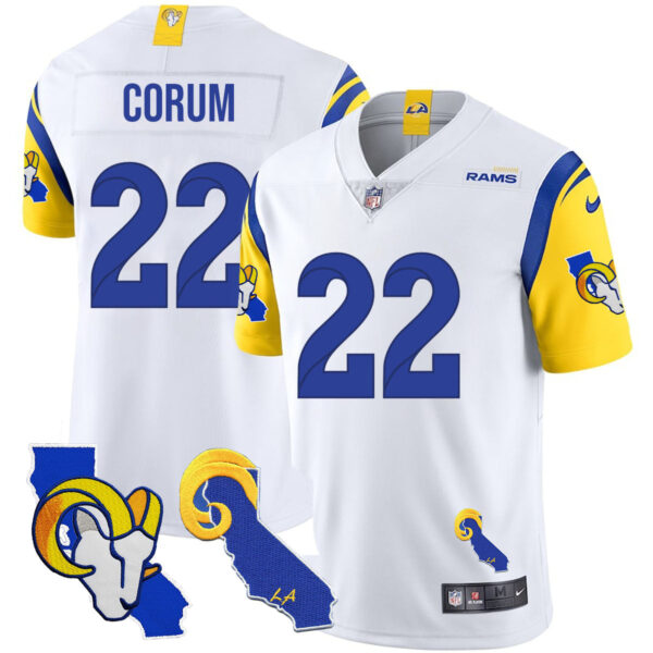 Los Angeles Rams 2025 Vapor Limited Jersey – All Stitched – White – Blake Corum Jersey