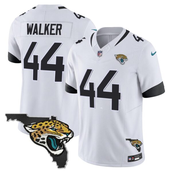 Jacksonville Jaguars Florida Patch Vapor Jersey – All Stitched – White – Travon Walker Jersey