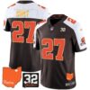 Browns #32 Jim Brown Memorial & Home Patch Gold Trim Jersey – All Stitched – Alternate – Kareem Hunt Jersey