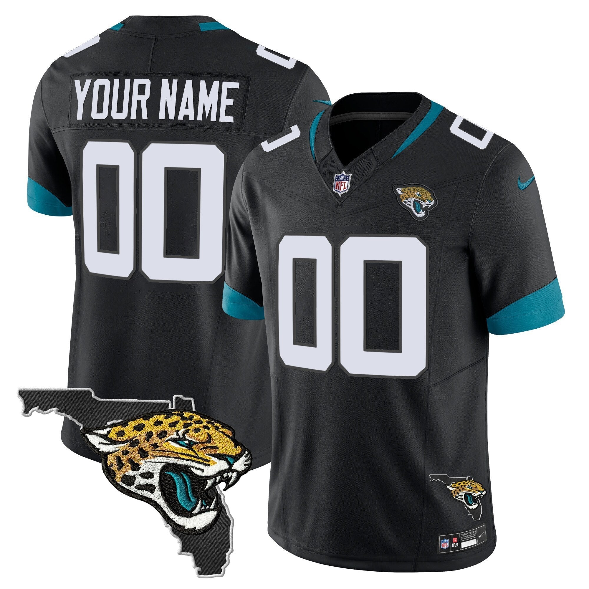 Jacksonville Jaguars Florida Patch Vapor Custom Jersey – All Stitched – Black Jersey