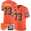 Browns #32 Jim Brown Memorial & Home Patch Gold Trim Jersey – All Stitched – Orange – Joe Thomas Jersey