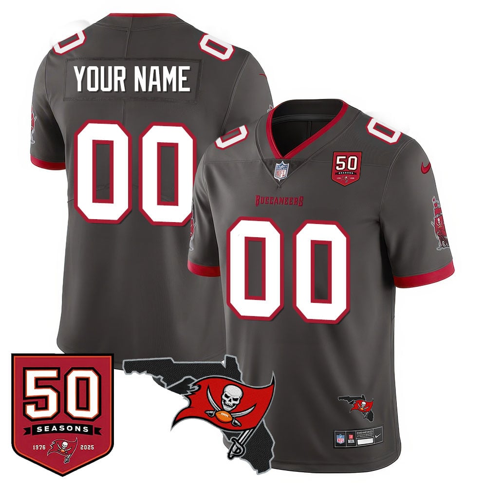 Custom Tampa Bay Buccaneers 50th Season Limited Jersey – All Stitched – Pewter Jersey