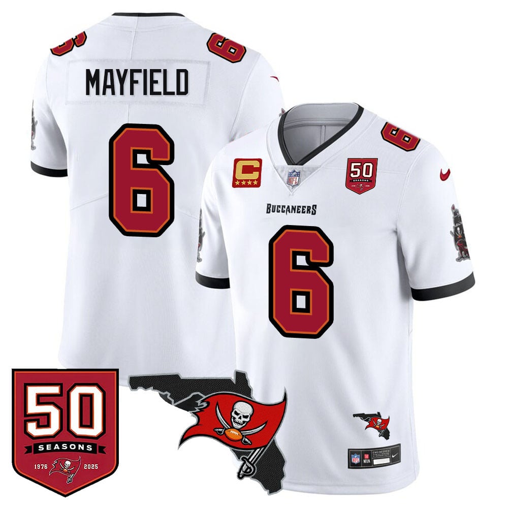 Tampa Bay Buccaneers 50th Season Limited Jersey – All Stitched – Baker Mayfield – White Jersey