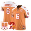 Tampa Bay Buccaneers Creamsicle Throwback Jersey – 50th Season Patch – All Stitched – Baker Mayfield – Creamsicle Alternate Jersey