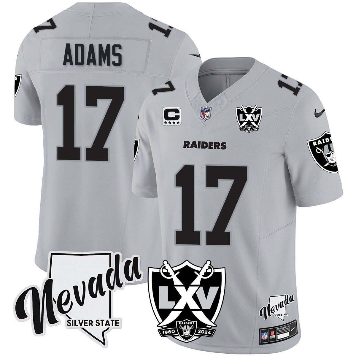 Raiders 2025 Vapor Limited Jersey – 65th Anniversary – All Stitched – Silver – Davante Adams Jersey