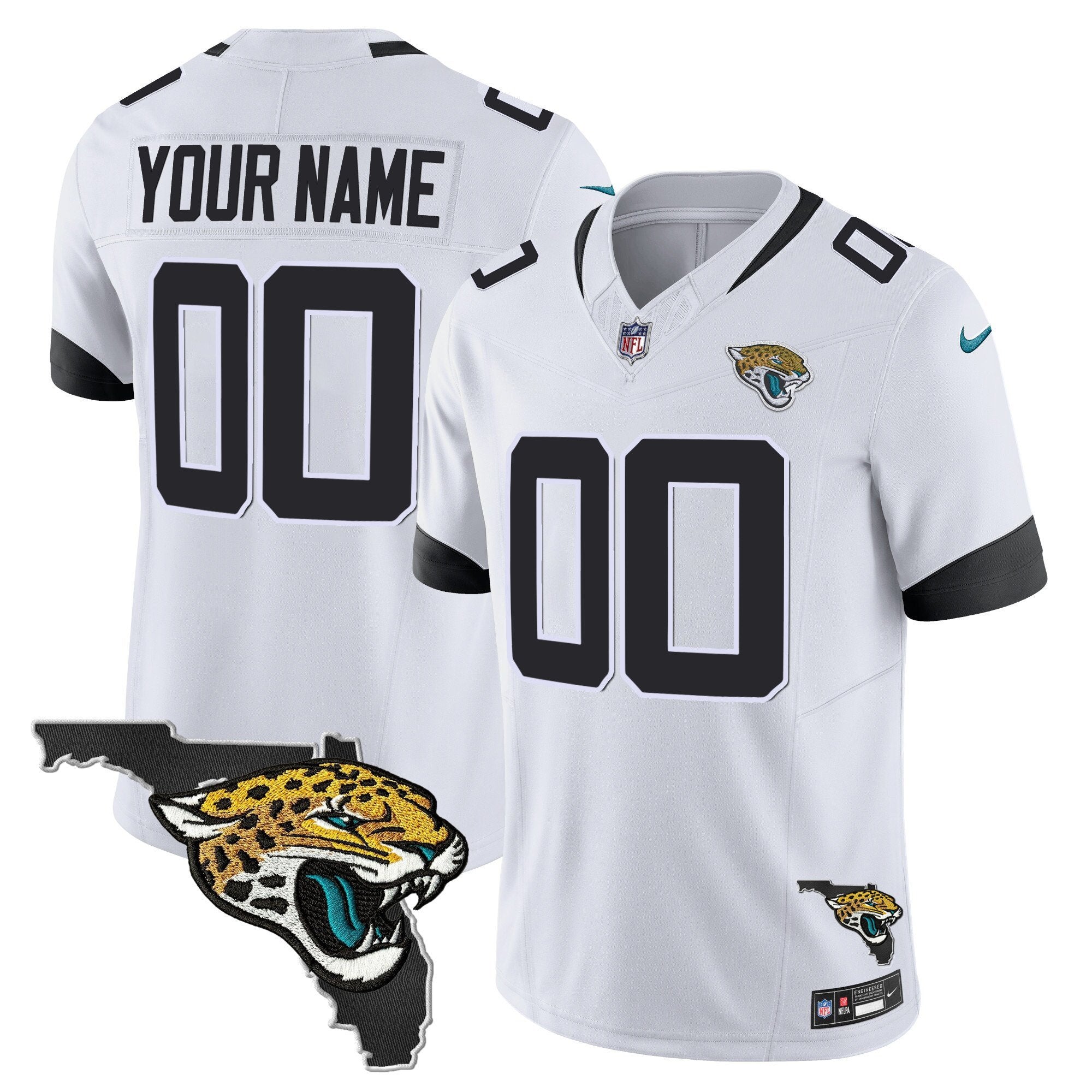 Jacksonville Jaguars Florida Patch Vapor Custom Jersey – All Stitched – White Jersey
