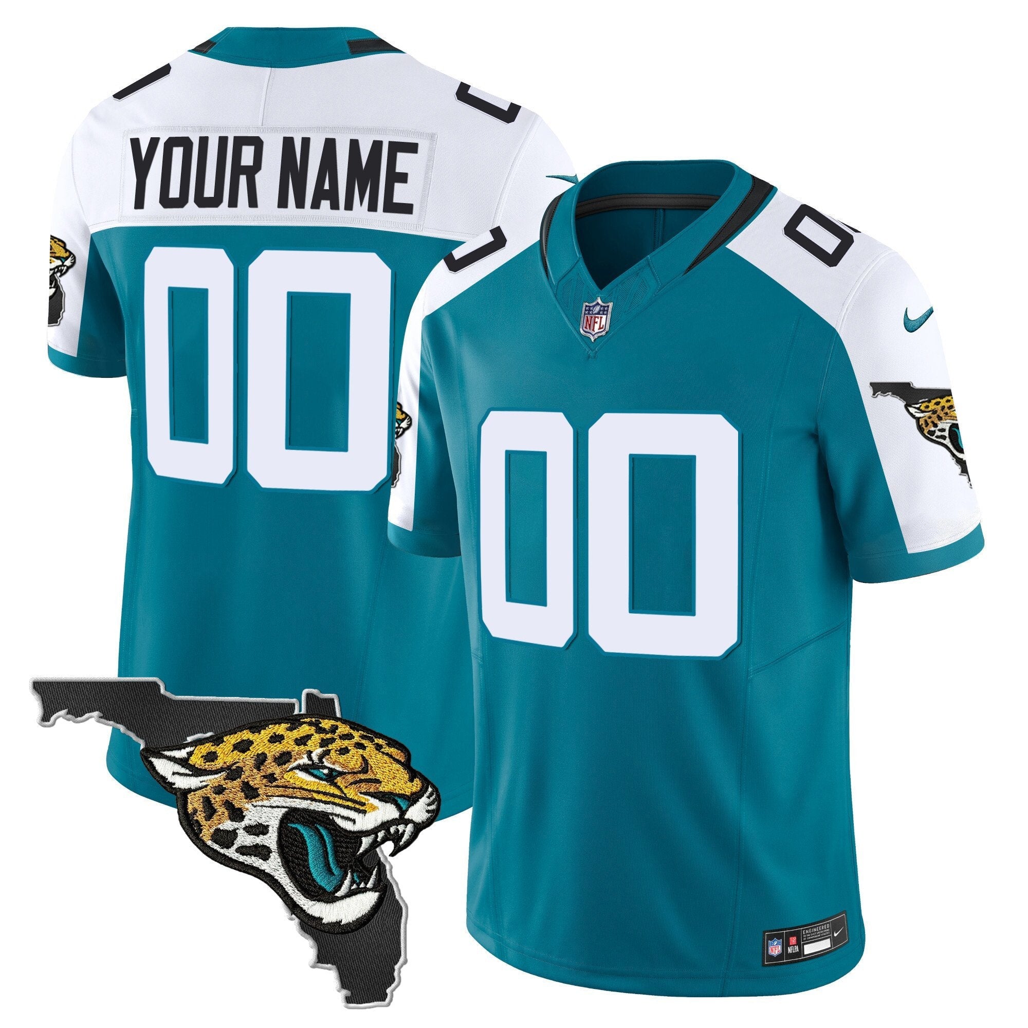 Jacksonville Jaguars Florida Patch Vapor Custom Jersey – All Stitched – Teal Alternate Jersey