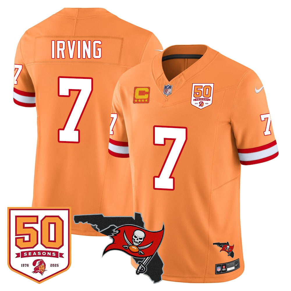 Tampa Bay Buccaneers 50th Season Limited Jersey – All Stitched – Bucky Irving – Creamsicle Jersey