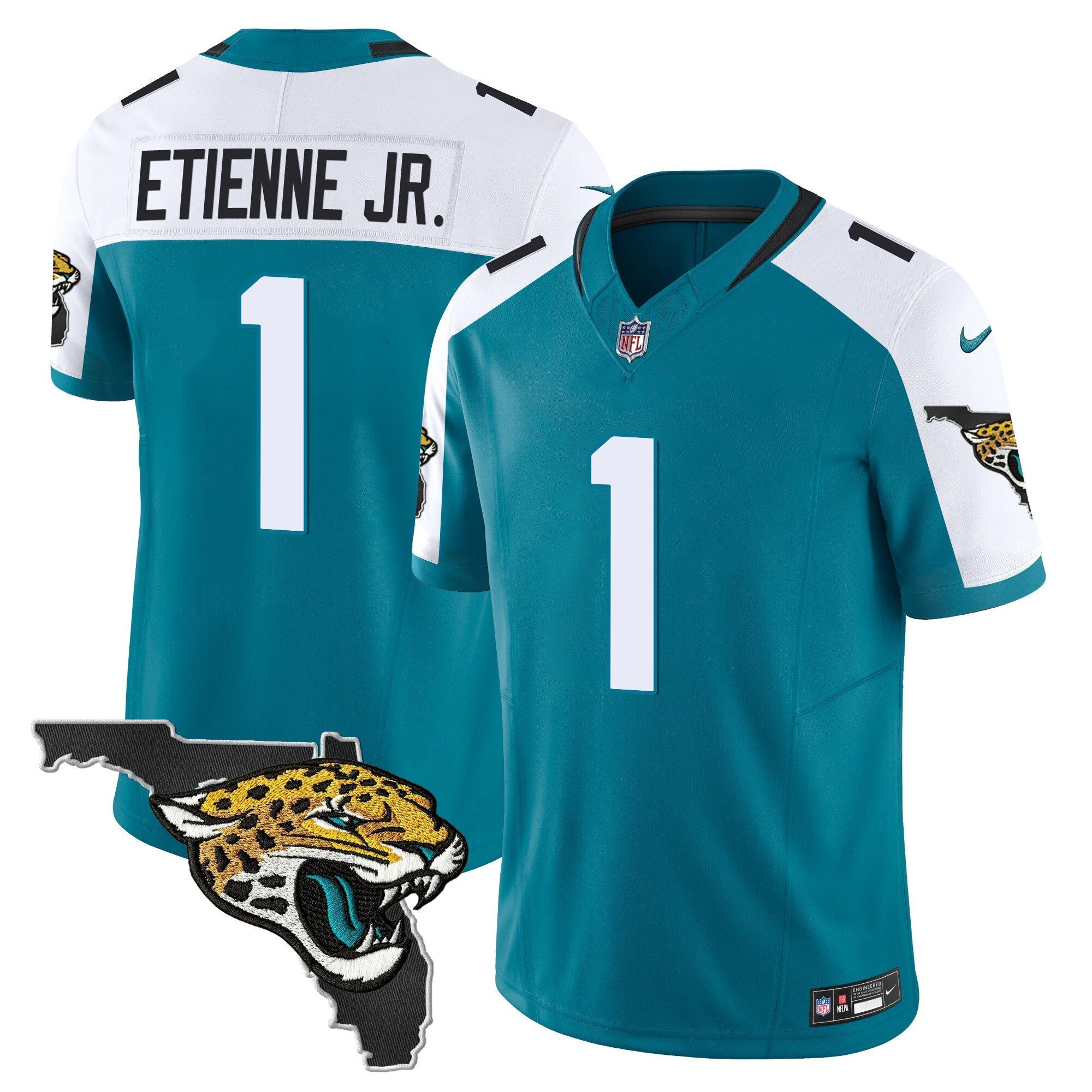 Jacksonville Jaguars Florida Patch Vapor Jersey – All Stitched – Alternate – Travis Etienne Jr. Jersey