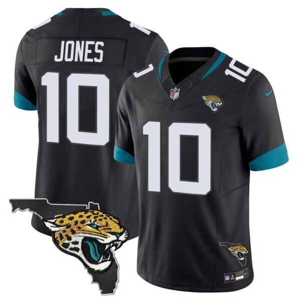 Jacksonville Jaguars Florida Patch Vapor Jersey – All Stitched – Black – Mac Jones Jersey