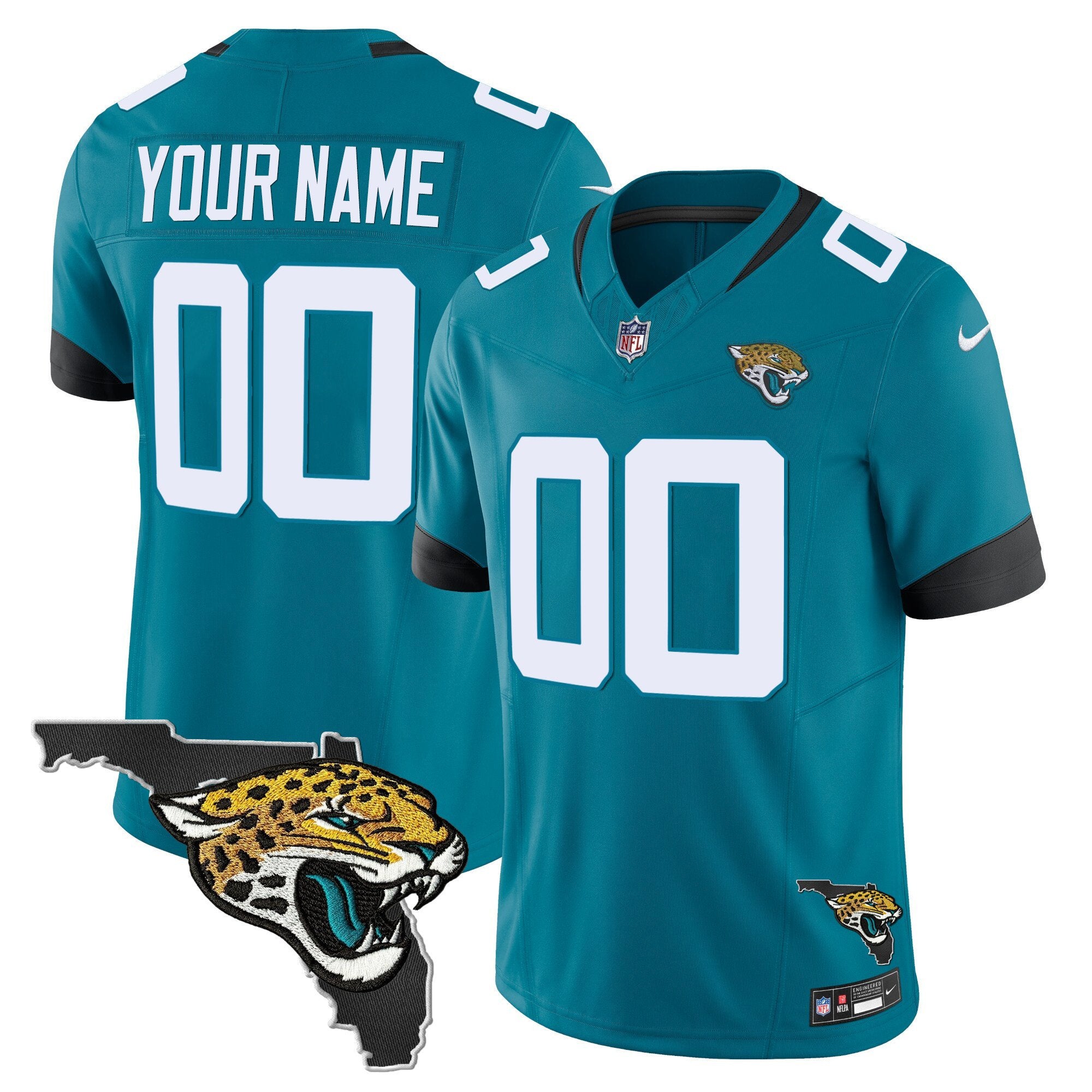 Jacksonville Jaguars Florida Patch Vapor Custom Jersey – All Stitched – Teal Jersey