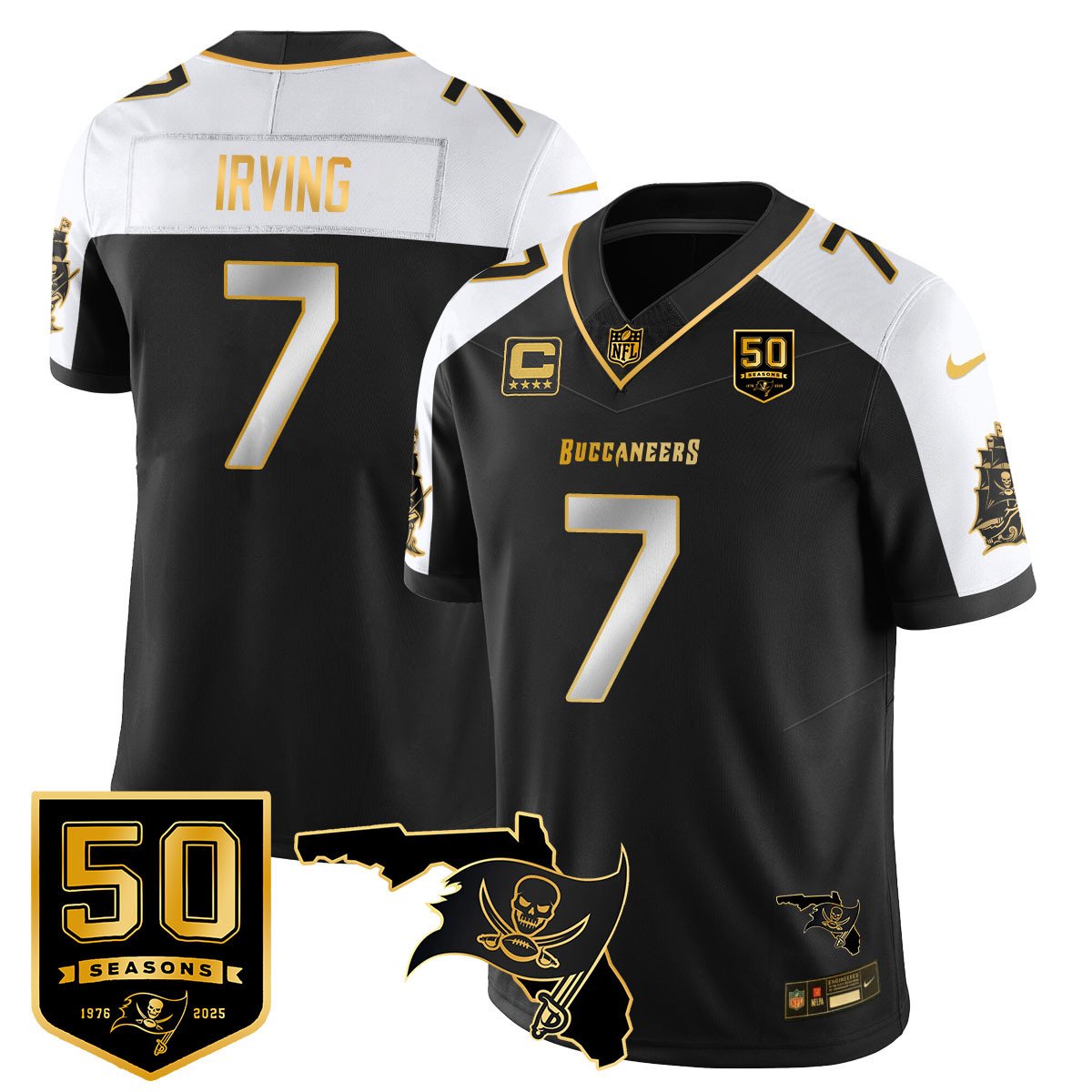 Tampa Bay Buccaneers 50th Season Limited Gold Jersey – All Stitched – Alternate – Bucky Irving Jersey
