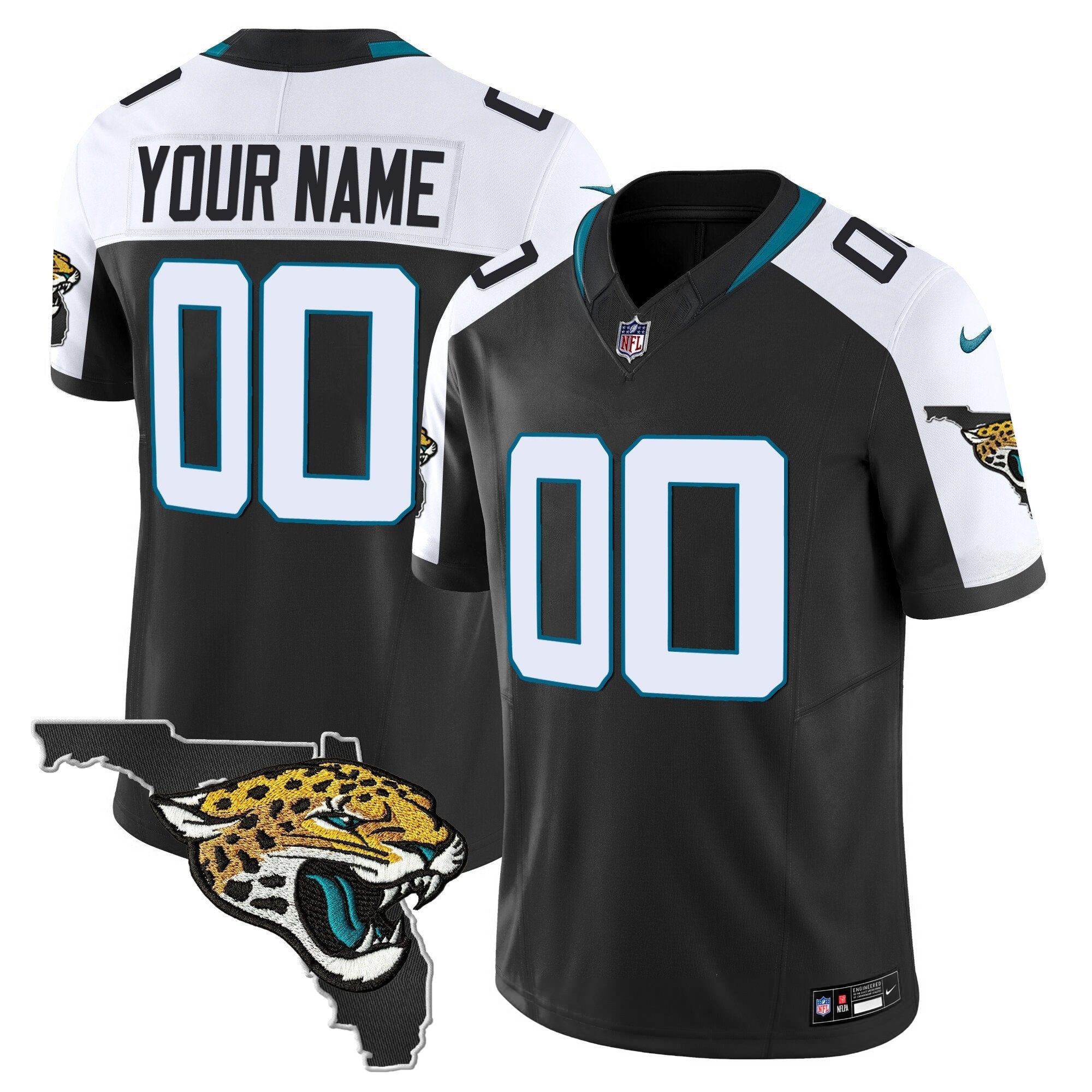 Jacksonville Jaguars Florida Patch Vapor Custom Jersey – All Stitched – Black Alternate Jersey