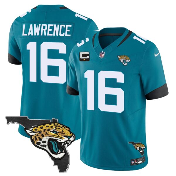 Jacksonville Jaguars Florida Patch Vapor Jersey – All Stitched – Teal – Trevor Lawrence Jersey
