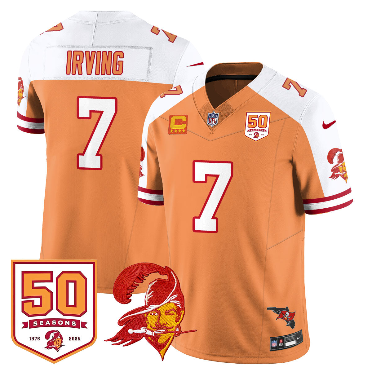 Tampa Bay Buccaneers 50th Season Limited Jersey – All Stitched – Bucky Irving – Creamsicle Alternate Jersey