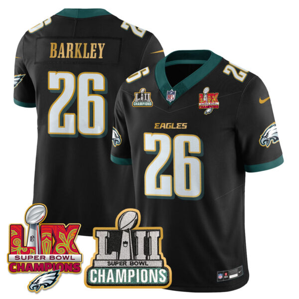 Philadelphia Eagles LII-LIX Super Bowl Champions Vapor Limited Gold Jersey – All Stitched – Black – Saquon Barkley Jersey