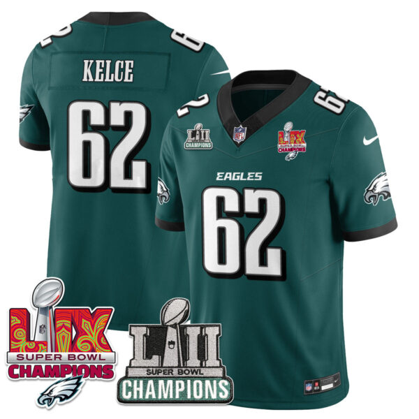 Philadelphia Eagles LII-LIX Super Bowl Champions Vapor Limited Jersey – All Stitched – Midnight Green – Jason Kelce Jersey