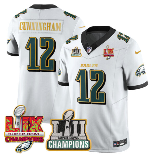Philadelphia Eagles LII-LIX Super Bowl Champions Vapor Limited Gold Jersey – All Stitched – White – Randall Cunningham Jersey