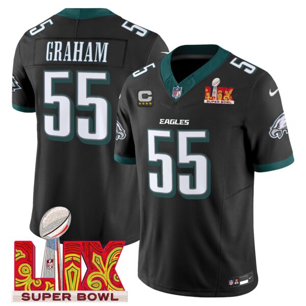 Philadelphia Eagles Super Bowl LIX Patch Vapor Limited Jersey – All Stitched – Black – Brandon Graham Jersey