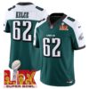 Philadelphia Eagles Super Bowl LIX Patch Vapor Limited Jersey – All Stitched – Green Alternate – Jason Kelce Jersey