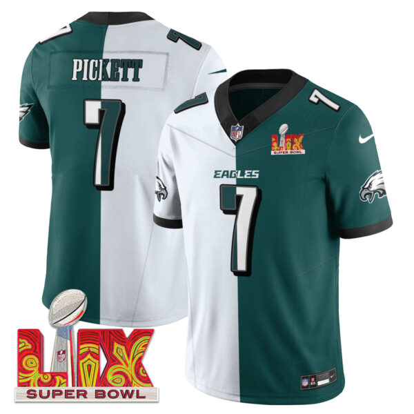 Philadelphia Eagles Super Bowl LIX Patch Vapor Limited Jersey – All Stitched – Split – Kenny Pickett Jersey