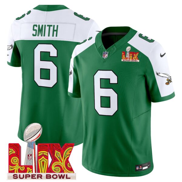 Philadelphia Eagles Kelly Green Super Bowl LIX Patch Vapor Limited Jersey – All Stitched – Kelly Alternate – DeVonta Smith Jersey