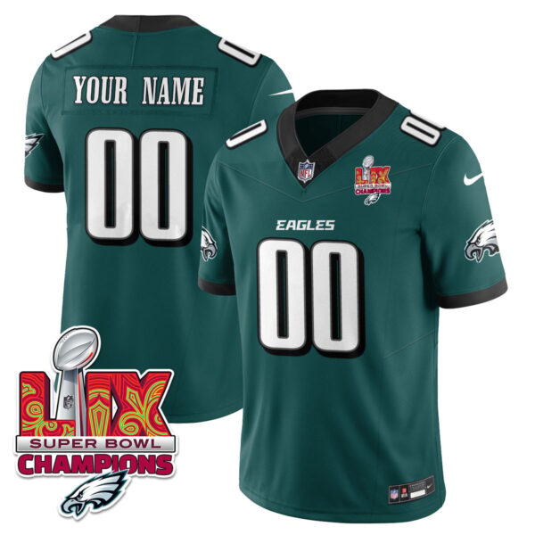 Custom Name/Gender Philadelphia Eagles Super Bowl LIX Champions Vapor Limited Jersey – All Stitched – Midnight Green Jersey
