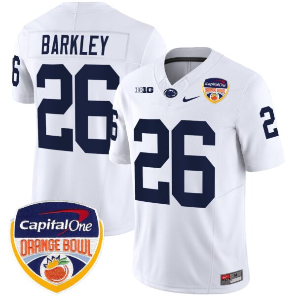 Penn State Nittany Lions Orange Bowl Patch Vapor Limited Jersey – All Stitched – White – Saquon Barkley Jersey