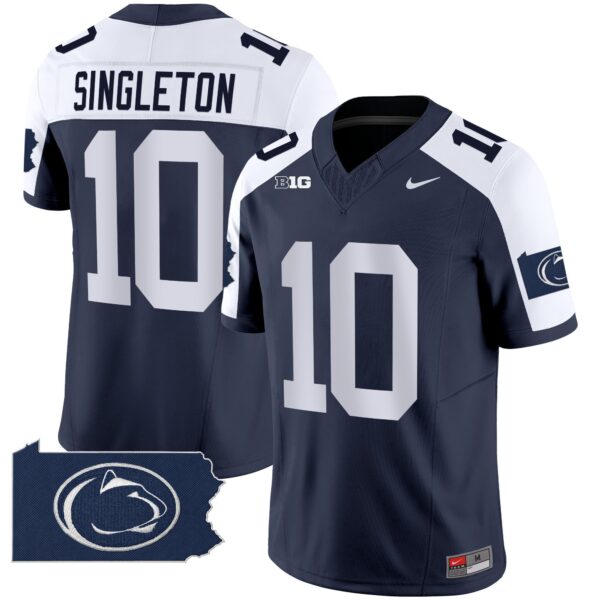 Penn State Nittany Lions 2024 Home Patch Vapor Limited Jersey – All Stitched – Navy Alternate – Nicholas Singleton Jersey