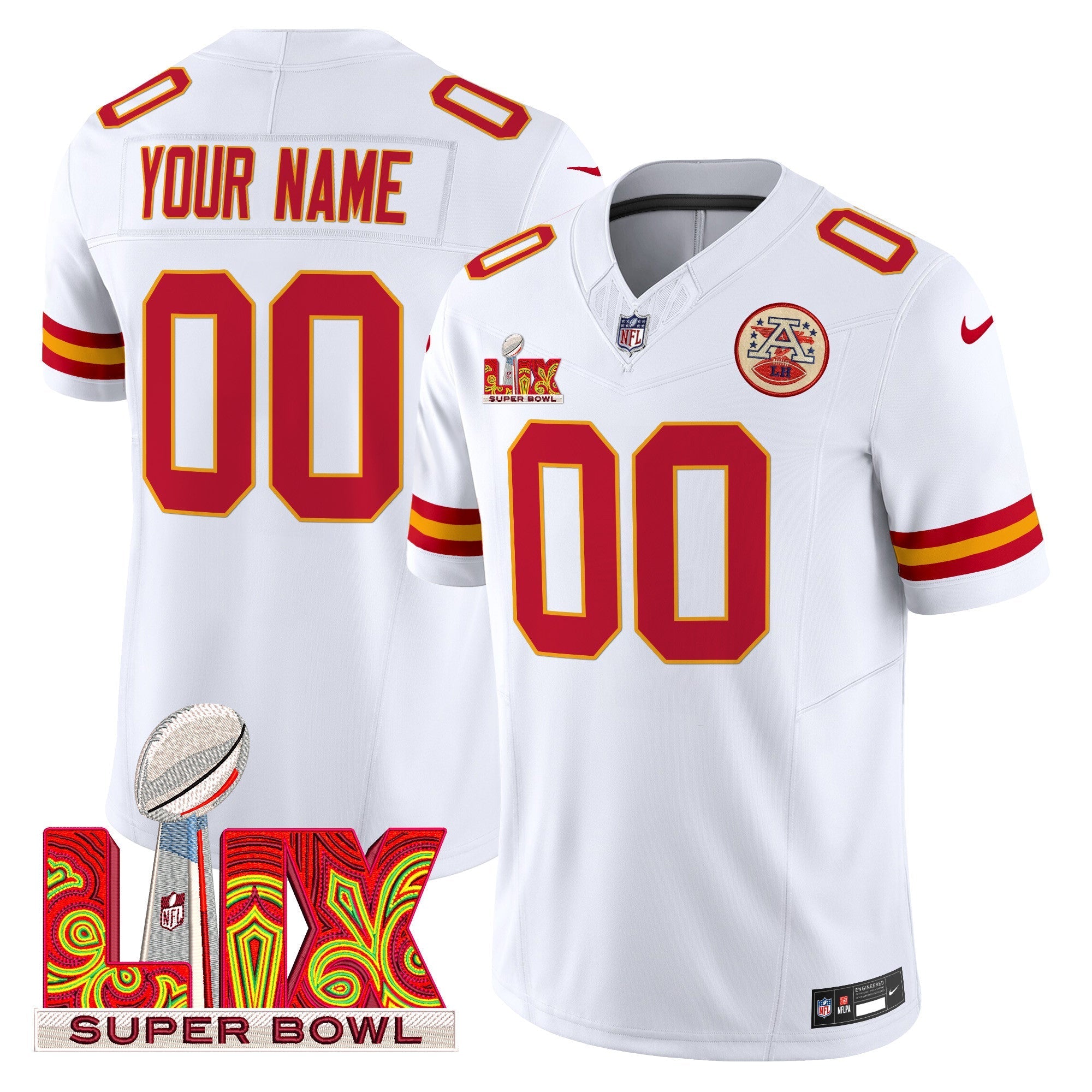 Chiefs Super Bowl LIX Patch Vapor Limited Custom Jersey – All Stitched – White Jersey