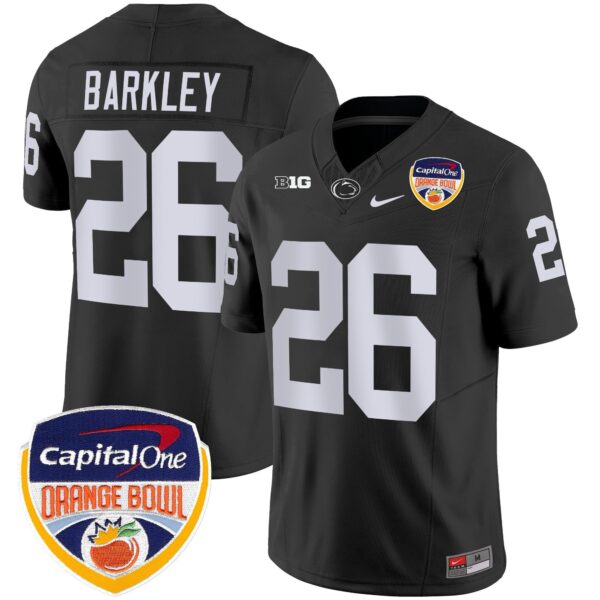 Penn State Nittany Lions Orange Bowl Patch Vapor Limited Jersey – All Stitched – Black – Saquon Barkley Jersey