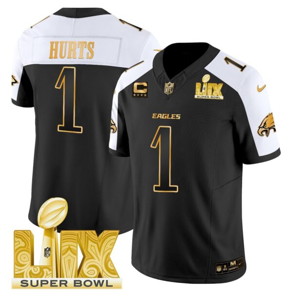 Philadelphia Eagles Super Bowl LIX Patch Gold Vapor Limited Jersey – All Stitched – Alternate – Jalen Hurts Jersey