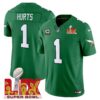 Philadelphia Eagles Kelly Green Super Bowl LIX Patch Vapor Limited Jersey – All Stitched – Kelly Green – Jalen Hurts Jersey