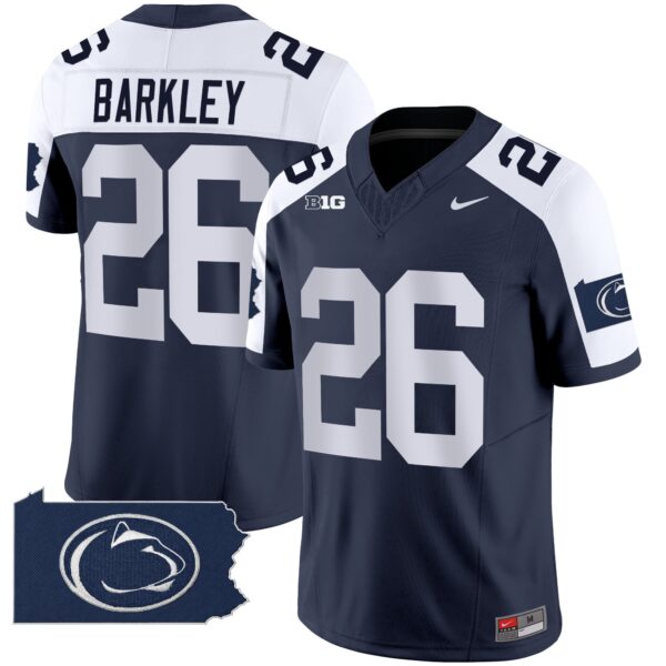 Penn State Nittany Lions 2024 Home Patch Vapor Limited Jersey – All Stitched – Navy Alternate – Saquon Barkley Jersey