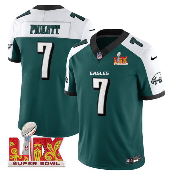 Philadelphia Eagles Super Bowl LIX Patch Vapor Limited Jersey – All Stitched – Green Alternate – Kenny Pickett Jersey