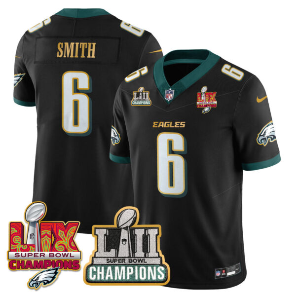 Philadelphia Eagles LII-LIX Super Bowl Champions Vapor Limited Gold Jersey – All Stitched – Black – DeVonta Smith Jersey