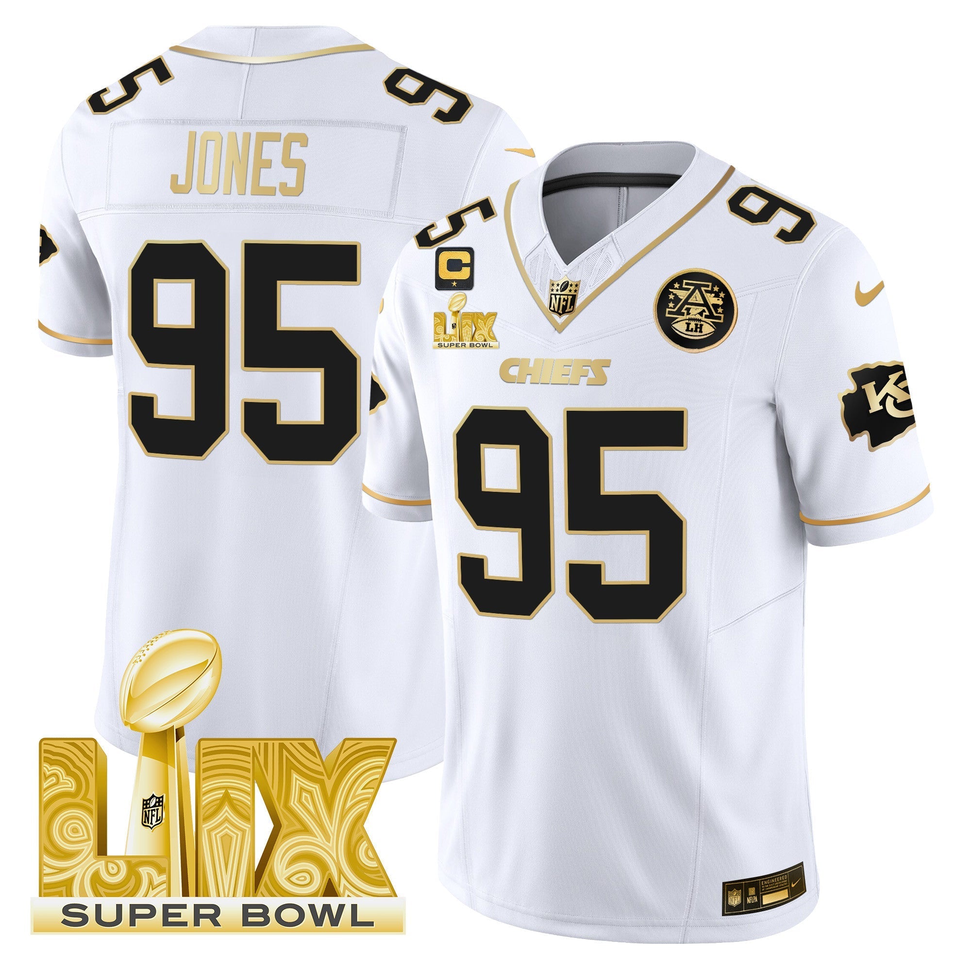 Chiefs Super Bowl LIX Patch Gold Vapor Limited Jersey – All Stitched – White Gold – Chris Jones Jersey