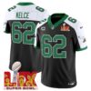 Philadelphia Eagles Kelly Green Super Bowl LIX Patch Vapor Limited Jersey – All Stitched – Black Alternate – Jason Kelce Jersey
