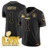 Chiefs Super Bowl LIX Patch Gold Vapor Limited Jersey – All Stitched – Black Gold – Xavier Worthy Jersey