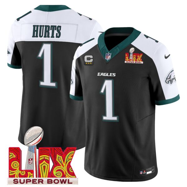 Philadelphia Eagles Super Bowl LIX Patch Vapor Limited Jersey – All Stitched – Black Alternate – Jalen Hurts Jersey