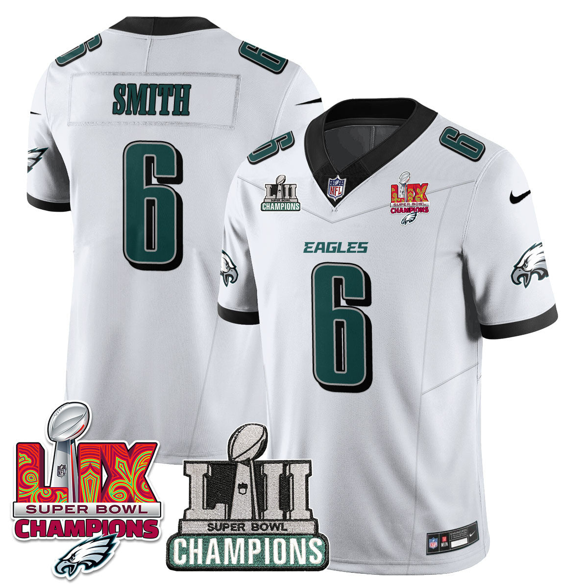 Philadelphia Eagles LII-LIX Super Bowl Champions Vapor Limited Jersey – All Stitched – White – DeVonta Smith Jersey