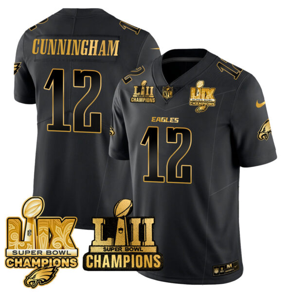 Philadelphia Eagles LII-LIX Super Bowl Champions Gold Jersey – All Stitched – Black Gold – Randall Cunningham Jersey